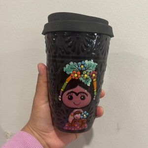 Black Travel Mug with Colorful Design